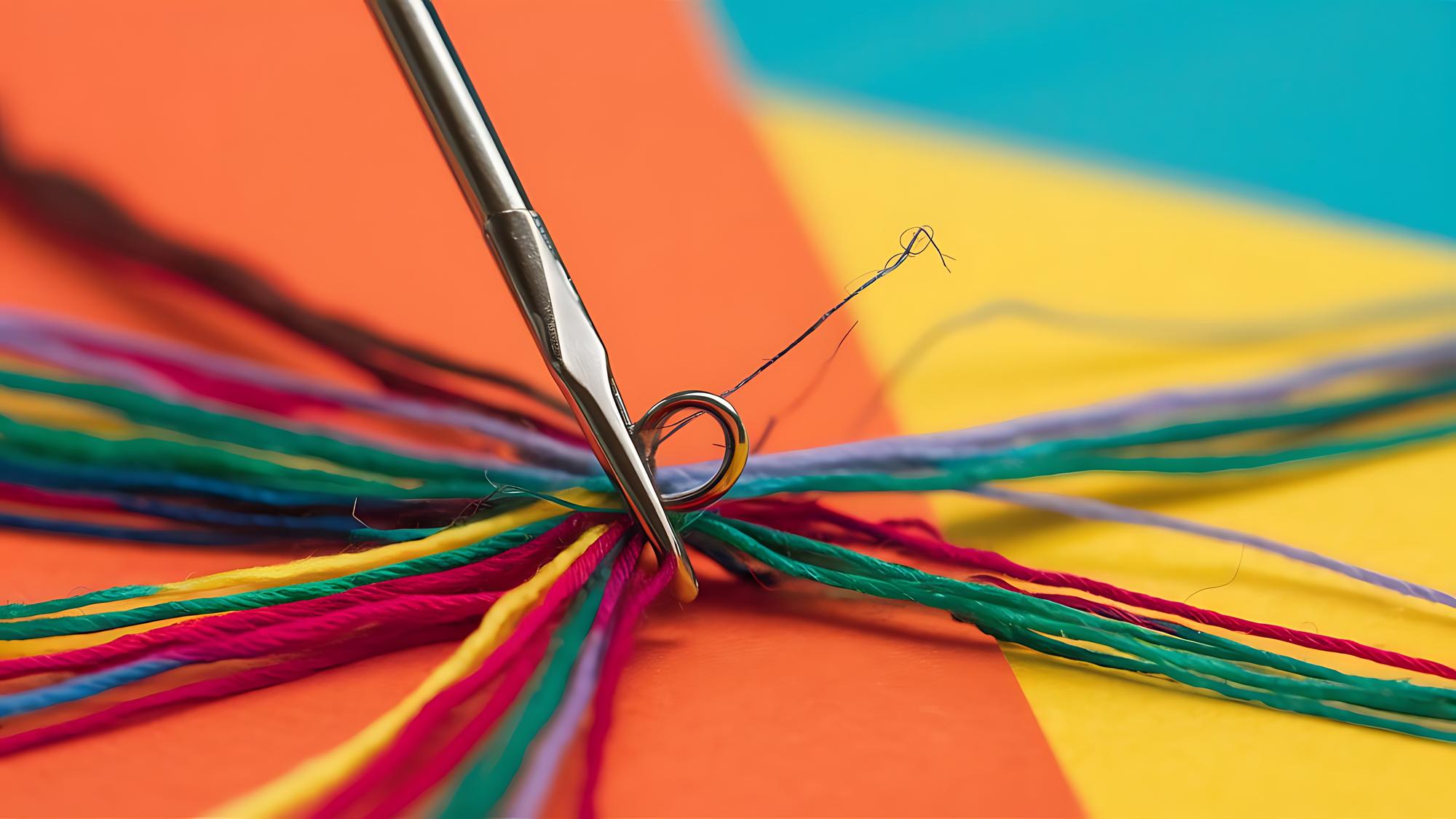 Dettaglio di ricamo a mano con fili colorati